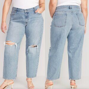 OLD NAVY Mid Rise Boyfriend Loose Jeans Light Wash Distressed Ripped Jeans 18 R